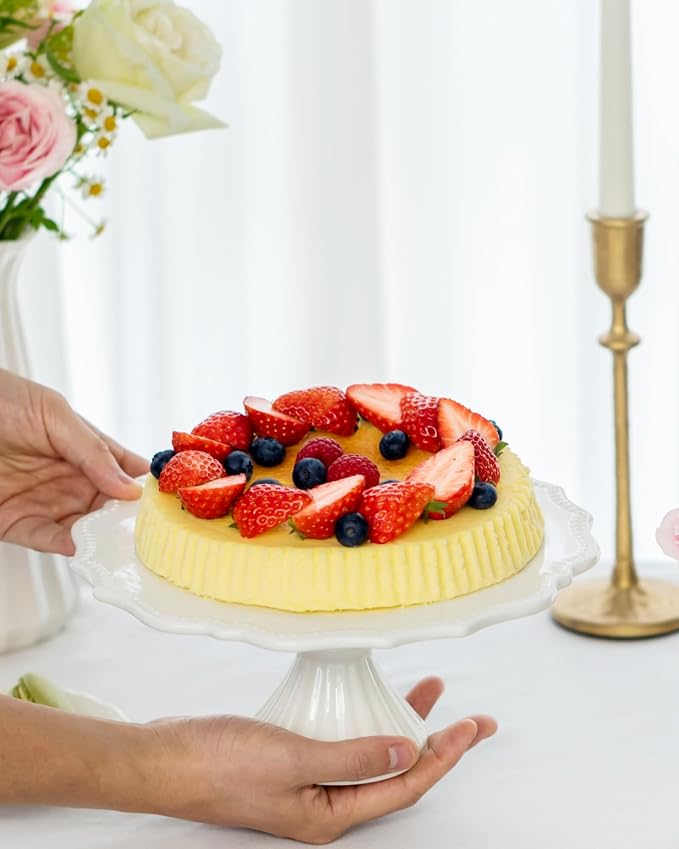10 Inch Cake Stand, Relief Round Dessert Cake Stand for 8 Inch Cake, Ceramic Cupcake Stand for Birthday, Wedding, Baby Shower, Tea Party and Other Celebrations(White)
