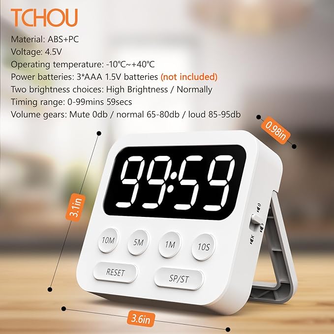 Digital Kitchen Timer with Stopwatch and Countdown Function - Magnetic Classroom Timer for Kids with Large LED Display and Adjustable Volume for Cooking, Exercise, Baking, Desk