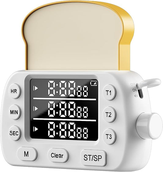 Digital Kitchen Timer for Cooking - 3-Channel Magnetic Countdown Timers with Memory Preset for Baking, Toaster, Eggs Includes Memo Notes (White)