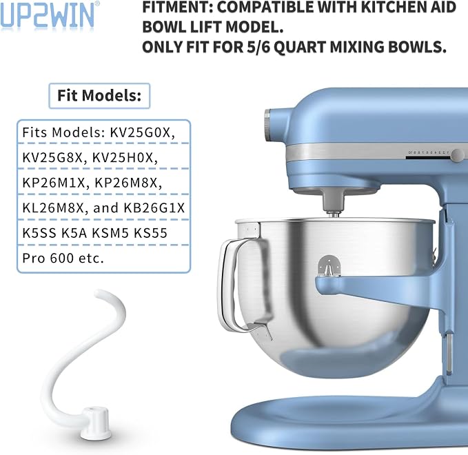Spiral Dough Hook Replacement for Kitchen Aid Mixer - Coated Dough Hook for K5SS K5A KSM5 KS55 Pro 600, Dough Attachment for Kitchen aid Lift Stand Mixer, Work with kitchen Aid 5 qt / 6 qt Lift