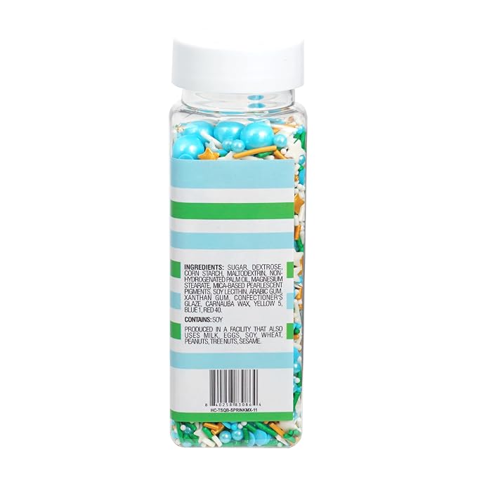 Stars & Pearls White, Blue, Green Sprinkles Mix 4.4 oz, Sprinkles For Cake Decorating, Baking, Ice Cream & More, The Hampton Candy Company