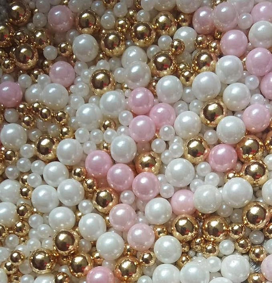 Gold dragees sprinkles Gold Sprinkles for Cake Decorating, White Pink Pearl Sugar Cupcake, Cookies, Ice Cream Toppings, 120g/ 4.2 Ounces Cake Decorationss Baking, Perfect for Halloween Christmas Wedding Shower, New Year’S Eve
