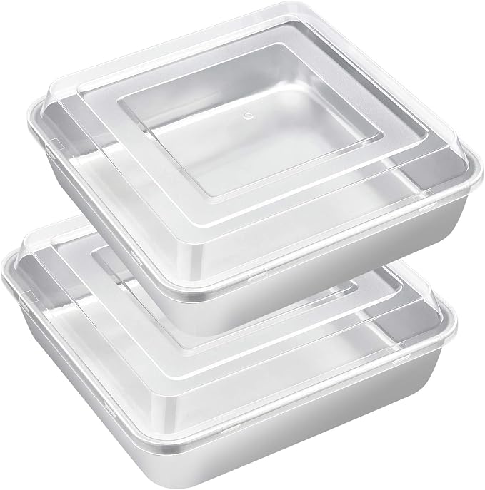 E-far 8 x 8-Inch Baking Pan with lid, Square Cake Brownie Baking Pans Stainless Steel Bakeware Set of 2, Non-toxic & Healthy, Easy Clean & Dishwasher Safe - 4 Pieces(2 Pans + 2 Lids)