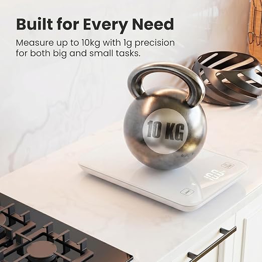Food Scale with Nutritional Calculator, Waterproof LED Display Digital Kitchen Scale for Weight Loss Cooking Baking Keto Macro Diet, Calorie Counting, White Glass, 22lb/10kg