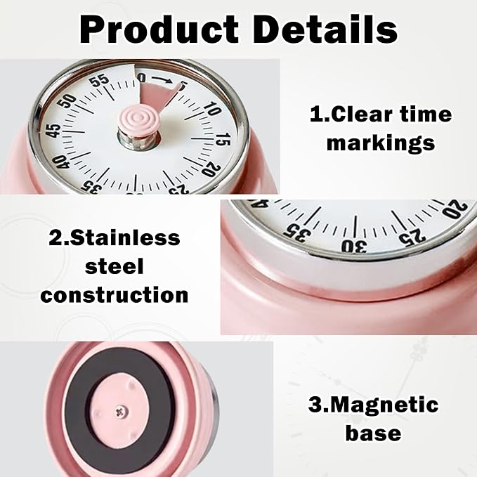60-Minute Magnetic Visual Timer, Silent Operation and No Battery Needed, Time Management Tools for Kitchen, Homeschool Desk, Office Meetings & Home Learning Timer (Pink-X2)