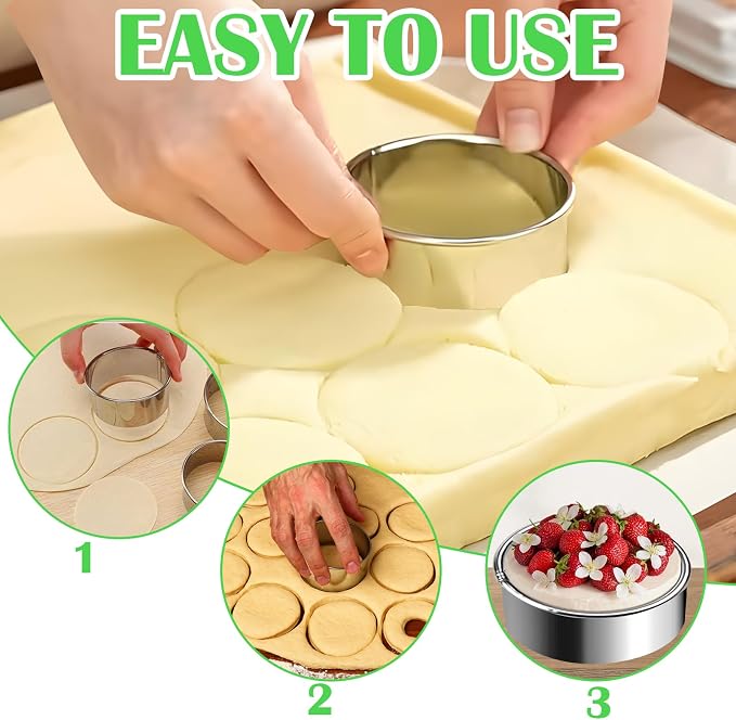 6 Pcs Round Cookie Cutter Set (2, 3, 3.5, 4, 5, 6 Inch) Metal Stainless Steel Large Circle Cookie Cutters Biscuit Cutter for Baking Tools Dough Cake Pastry Donuts Fondant Circle Cutting Ring Molds