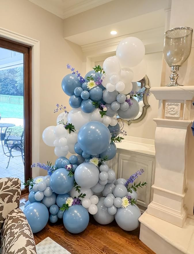 Dusty Blue Balloon Arch Kit, 138PCS Blue and White Balloon Garland Arch Kit with Light Blue, White and Clear Balloons for Baby Shower, Bridal Shower, Wedding, Gender Reveal Party Decorations