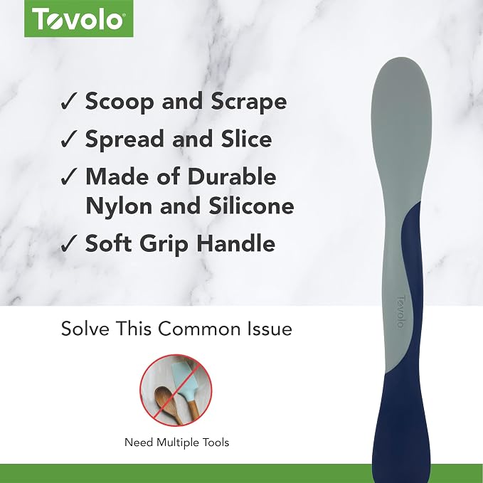 Tovolo Scoop and Spread Large Dual End Silicone Sandwich Spreader Tool with Nylon Handle, BPA Free Dishwasher Safe Silicone and Nylon Tool for Spreading and Scooping, Deep Indigo and Oyster Gray