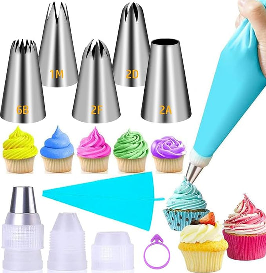 Suuker Large Piping Tips Set, Stainless Steel | Seamless, Cake Decorating Tips, Pastry Tips & Piping Bags, Frosting Icing Tips, 1M 2D 2F 6B 2A