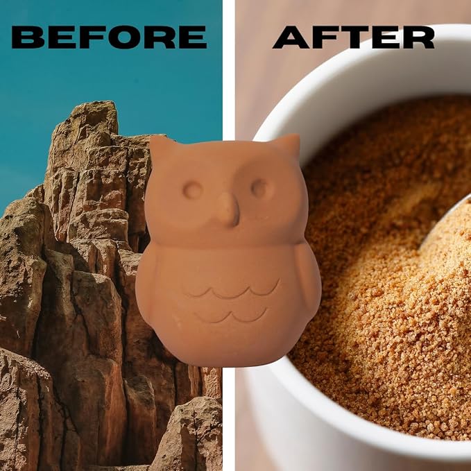 Sifri 3D Brown Sugar Keeper 2-in-1 Set – Terracotta Clay Owl & Spoon Saver Softener – Cute Kitchen Storage & Freshness Holder for Sugar – Gift for Bakers (2, Owl and Spoon)