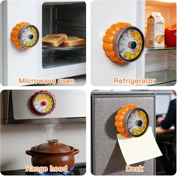 Mechanical Kitchen Timer with Strong Magnet, Loud Ring Wind Up Cooking Timer, No Battery Manual Countdown Timer for Baking, Cooking, BBQ, Study, Classroom, Seniors & Daily Reminders