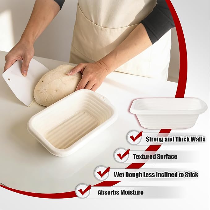 Sourdough Banneton Bread Proofing Basket - 6 x 8 Inch Rectangular Pulp Brotform with 30pcs Non-woven Liner Cover for Professional & Home Baking
