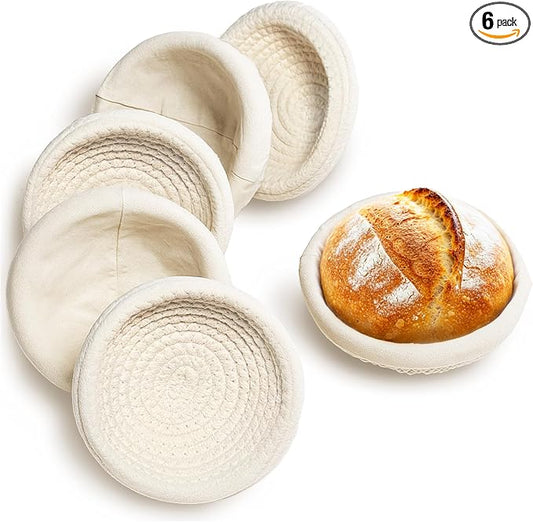 Mini Bread Dough Proofing Basket (5.5'', Set of 6), Natural Cotton Rope Mini Banneton Basket & Liner, Sourdough Banneton Basket for Bread Bowls & Small Loaves