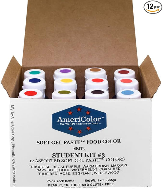 Food Coloring AmeriColor Student - Kit 3 12 .75 Ounce Bottles Soft Gel Paste Colors