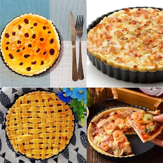 RICHSC-PAN Tart Pan, 9 Inch Tart Pans, Non-Stick Removable Loose Bottom Carbon Steel 9In Tart Pan, The 9.5 Inches at the Top and 9 Inches at the Bottom, With a Depth of 1.1 Inches.