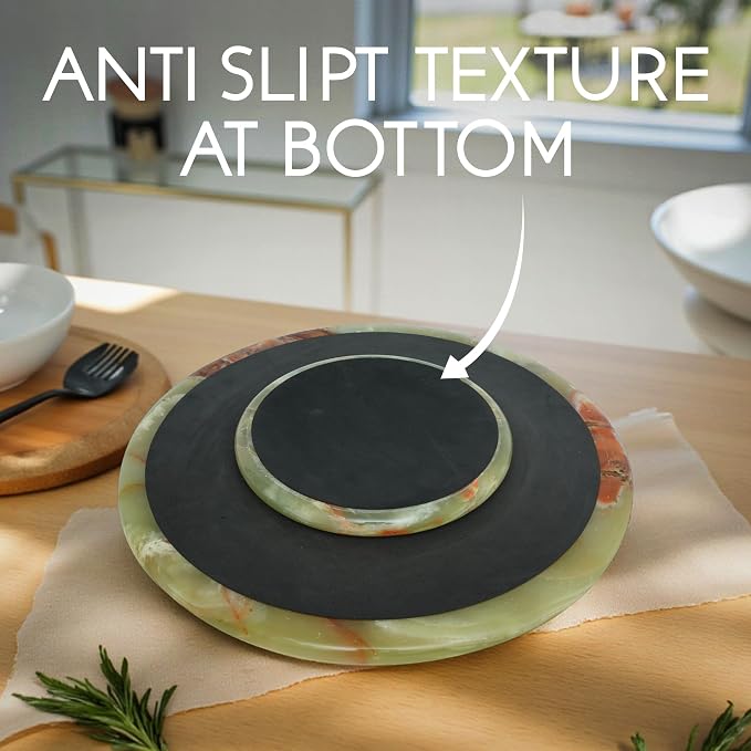 Marble Lazy Susan, Natural Marble Round Tray Turntable Cake Stand, 16" Lazy Susan Cheese Board with Silent Rotating for Serving, Table Display, Cupcake (Green)