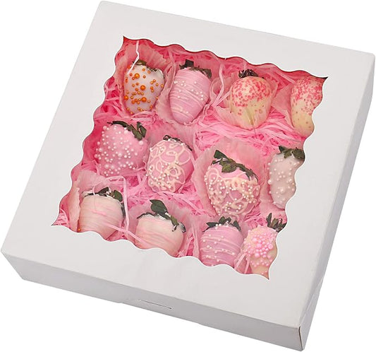 Tcoivs 20-Pack Pie Boxes with Window, 9" x 9" x 2.5", Auto-Popup Cookie Boxes, White Bakery Boxes for Muffins, Donuts and Pastries