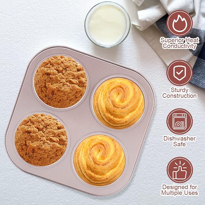 4 Cup Muffin Pan Baking Tray- Non-Stick Cupcake Tin Mold - Carbon Steel Cake Mould For Home, Cafe Bar and Restaurant(champagne)