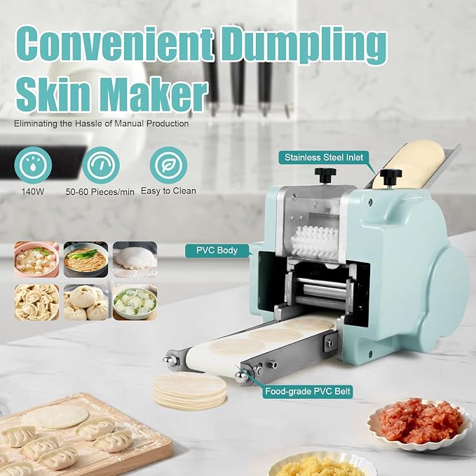 Automatic Wrapper Maker, 110V 140W Dough Roller Sheeter, 3.15in Commercial Dumpling Skin Maker Wonton Dough Processing Tool 50-60 Pieces/min for Kitchen, Shops