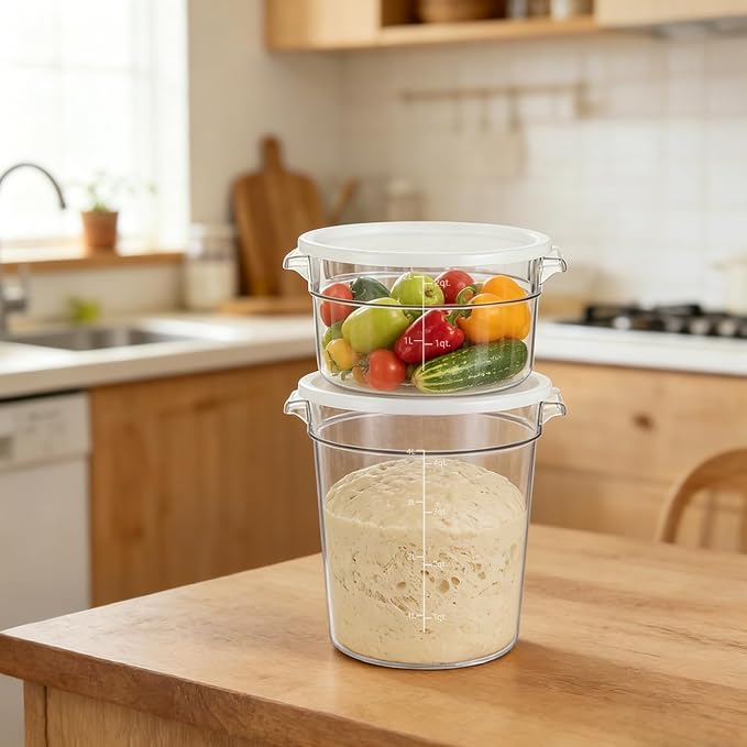4-Piece Dough Fermentation Buckets with Lids - Dual Sizes (2Qt & 4Qt) Clear Baking Fermentation Tubs, Airtight Dough Proofing Containers for Bread, Pizza, Sourdough & Overnight Cold Ferment