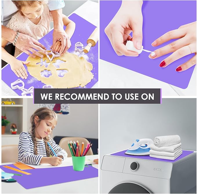 Extra Large Silicone Mats For Kitchen Counter, 27.6'' x 15.7'' Nonskid Silicone Placemats for Kids, Nonstick Purple Silicone Mat for Baking Crafts, Silicone Dab Mat Heat Resistant Mat, 1Pack