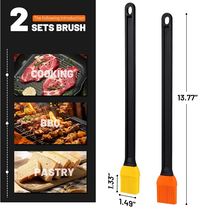 AmoreAngel CRAFTS 14in 2 Tone Silicone Basting Brush, Non-Slip Long Handle | This brush is ideal for high‑heat cooking BBQ, grilling, roasting as well as everyday saucing, egg washing, and basting
