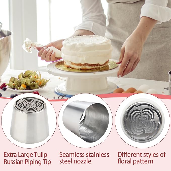 Extra Large Russian Piping Tips for Marshmallows Stainless Steel Flower Frosting Nozzles many styles Cake Decorating Baking tool for Buttercream, Cupcakes Cookies(SL79)