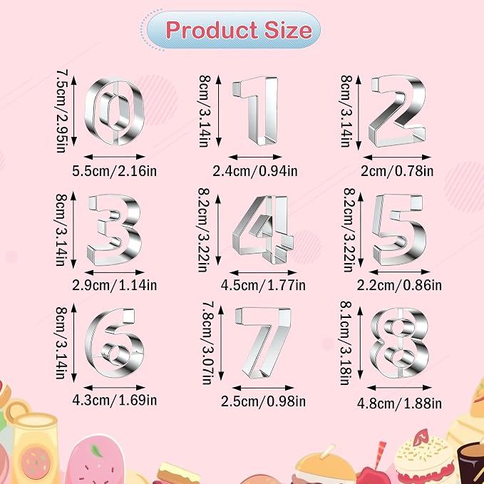 9 PCS Number Cookie Cutter Set, Stainless Steel 0-8 Shaped Cookie Cutter Number Biscuit Cutters Molds Baking Molds for DIY Crafts Birthday Graduation Xmas New Year Party Homemade Treats Baking
