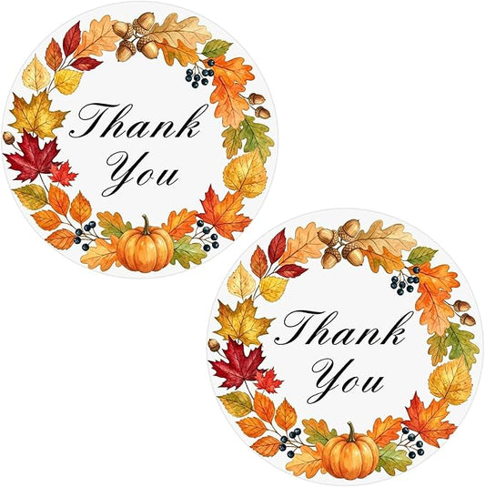 Louise Maelys 2 Inch Thank You Stickers Roll-120 Pcs Fall Thank You Sticker with Pumpkin & Leaf Pattern Autumn Stickers Labels for Thanksgiving, Gift Wrapping, Party Favors, Small Business, Envelope