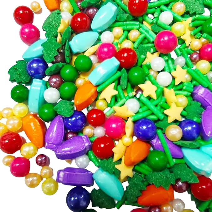 Edible Christmas Sprinkles for Cake Decorating 100g/3.53oz, Mix Size Christmas Tree Pearls Jimmy Candy Cupcake Toppers Cookie Decorating Perfect for Christmas Supplies
