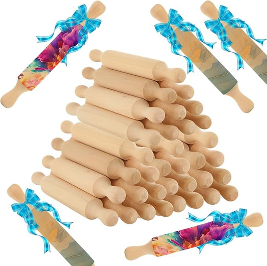 WOPPLXY 50 Pcs Mini Rolling Pin, 5.5 Inches Wooden Rolling Pins, Mini Rolling Pins Bulk, Mini Wood Rolling Pin for Home Kitchen Fondant Pastry Pizza Baking and Crafting