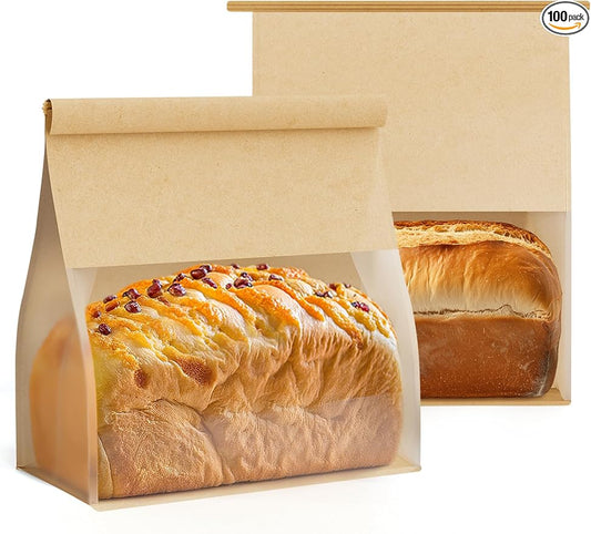 FireKylin Bread Cookie Bags with Window & Tin Tie 8.6x4.3x11.0 (100,Large)