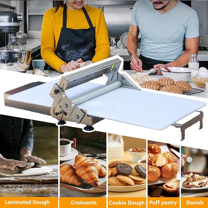 Folding Dough Sheeter, Compact Dough Sheeter, Manual Dough Roller Machine,Sheeter Thickness Adjustable 0.2-25mm,Stainless Steel Dough Machine, for Bread Marzipan and Puff Pastry B400