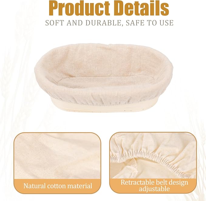 2 Pcs Bread Proofing Basket Cloth Liner Baking Dough Basket Cover Natural Rattan Banneton Proofing Cloth for Bakery Home Baking, oval about 10 × 6 inch