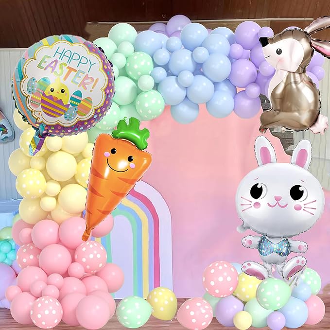 Yumiche Easter Balloon Arch Spring Balloon Garland Arch Ki With Pastel Balloons,Bunny And Carrot Foil Balloons for Easter Decorations