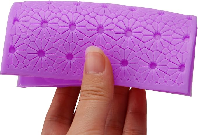Silicone Texture Mats for Cake Decorating, Fondant Impression Mat, Cake Silicone Embossing Molds, Purple Lace Pattern for Cupcake Topper Clay Texture Stamp Birthday Set of 5
