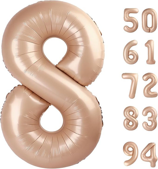 Light Brown 8 Balloon, Tan Number Balloons 40 Inch, 8th Beige Birthday Decorations for Boys Girls, Sandy Brown Birthday Balloons, Khaki Party Supplies, Number 8 Balloon