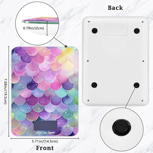Food Scale Kitchen Scale for Baking Cooking Digital Food Weighing Measuring Scale Small Waterproof Electric Food Scale Watercolor Mermaid Scales Colors