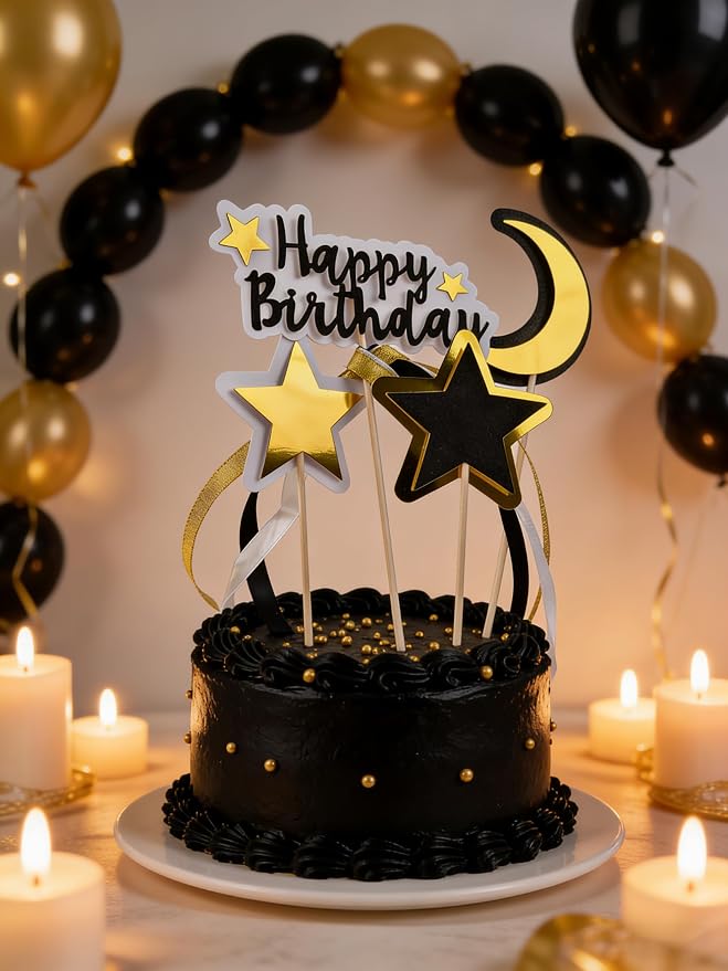 Acrylic Happy Birthday Cake Topper Durable Reusable Perfect for Birthday Cakes, Cupcakes, Dessert Tables Ideal for Kids Adults Birthday Celebrants (Black,Gold)