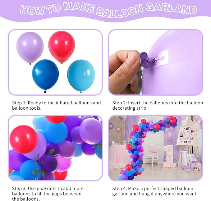 Blue and Purple Balloon Garland Kit, 103 PCS Arch Kit With Dark Light Blue Light Purple Balloons, Lilac and Colorful for Kids Girls Birthday Carvinal Theme Party