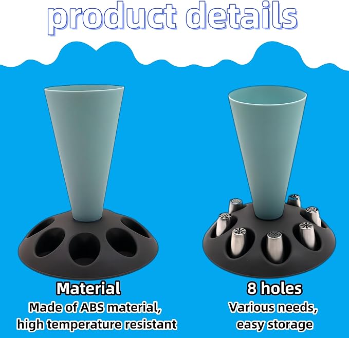 CRUIFU Piping Bag Holder Stand for Filling, Pastry Bag Holder Stand, Decorating Bag Holder with 8 Slots Nozzles Holder, Plastic Pastry Bag Stand for Cake Decorating Kit, Baking Accessories (Blue)