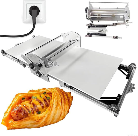 40" Commercial & Home Electric Dough Sheeter, Foldable Dough Roller Machine, Food-Grade Stainless Steel, Adjustable Thickness for Croissants, Puff Pastry, Pasta Sheets, Tortillas, Roti