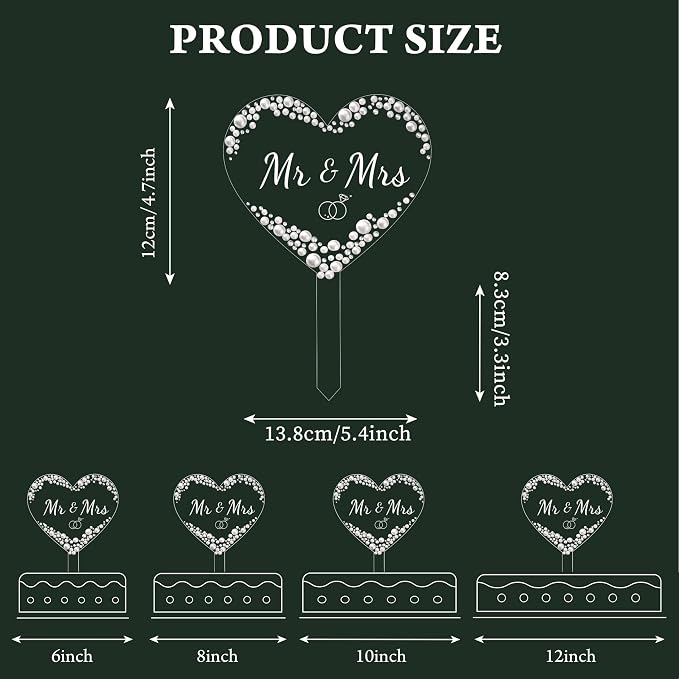 Coucoland Mr and Mrs Cake Topper - Heart Wedding Cake Decor with Rhinestones and Pearls for Engagement Bridal Anniversary