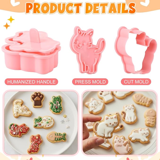 Jspupifip 16 Pack Mini Cute Cat Animal Cookie Cutters Set, 3D Cookie Plunger Stamps Cartoon Animal DIY Press Molds Baby Shower Cracker Cutters Birthday Party Baking Supplies Clay Biscuit Molds