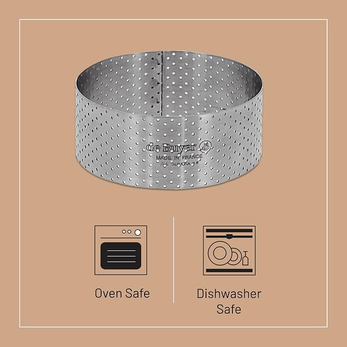 de Buyer Perforated Round Tart Ring - 2” Diameter, 1.4” Height - Perfect for Baking Beautifully Crisp Tarts - Easy to Use & Clean - Made in France