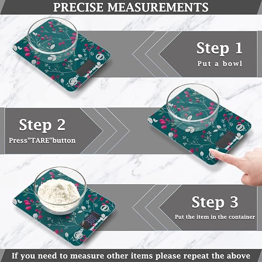 Food Scale Kitchen Scale for Baking Cooking Digital Food Weighing Measuring Scale Small Waterproof Electric Food Scale Teal Winter Berries and Snowflakes
