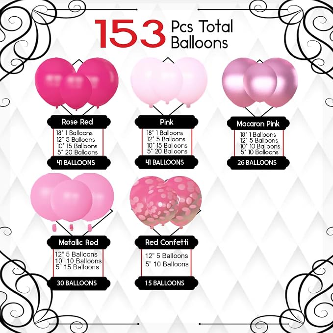 Archloon Pink Balloons Arch Kit, 157Pcs Hot Pink Balloon Garland Kit Metallic Rose Gold Confetti Balloons for Birthday, Wedding, Princess Theme, Engagements, Baby Shower, Anniversary Party Decoration