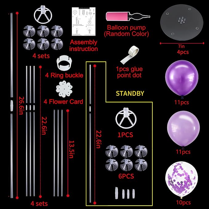 TONIFUL 4 Set Purple Balloon Stand Centerpiece Table Decorations for Birthday,Baby Shower,Engagement, Wedding,Mother's Day,Graduation,Halloween,Party Decorations