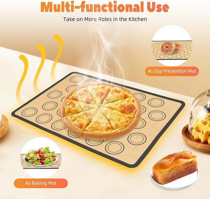 Silicone Baking Mat with 30 Macaron Template Circles, Nonstick Reusable Even Heating Oven Sheet, 16.5x11.6in Rectangle Mat for Home Bakery, Pastry & Milk Tea Shop