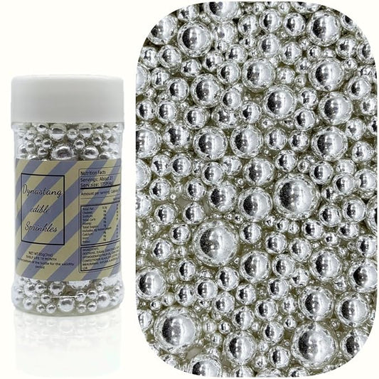 Dynastang Mixed Size Silver Pearls Sprinkles Edible Pearls Cake Decorating Pearls Cake Decorations Cupcake Toppers Cookie Decorating Perfect for Cakes, Cupcakes, Desserts Toppings 3OZ
